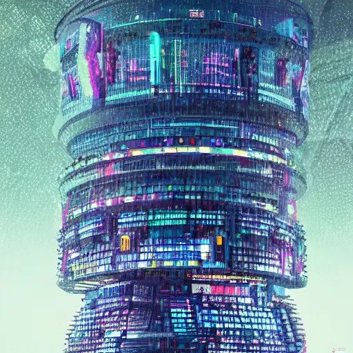 Cyberpunk Tower of Babel created by Stable Diffusion